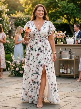 ANTHROPOLOGIE HUTCH Pietrina Floral Wrap Maxi Dress - Ivory Multi - Size 3X